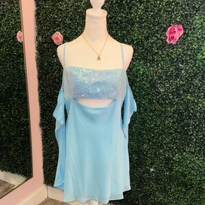 Elegant Light Blue Mini Dress